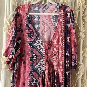 Lane Byrant plus size multi colored dress with V neck.